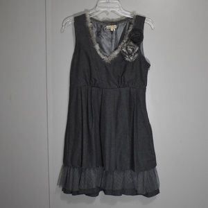 Altar’d State Grey Wool Dress w/ Rabbit Fur Trim • S/M • NWOT